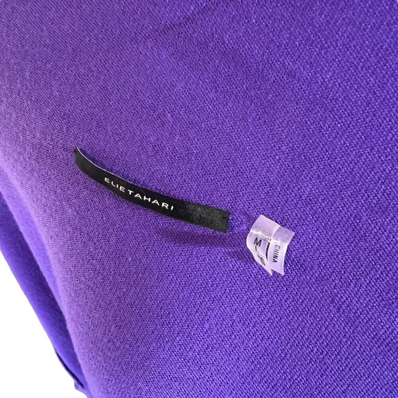 Elle Tahari Merino Wool Purple Open Cardigan Sweater Medium Crochet Trim Draped - Picture 9 of 9